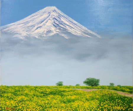 冬季五輪人気画家油絵作品！　　　　森田健一 　　4号　　「赤つめ草の里」 自然、風景画